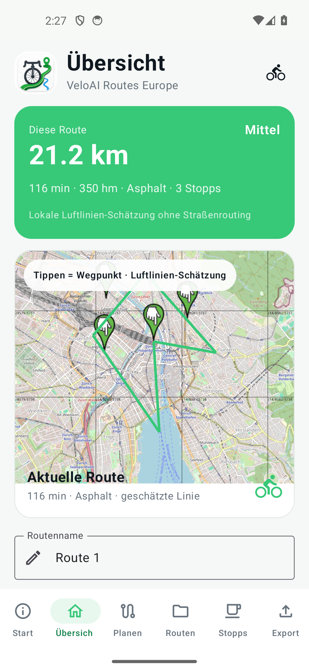 VeloAI real generated route overview